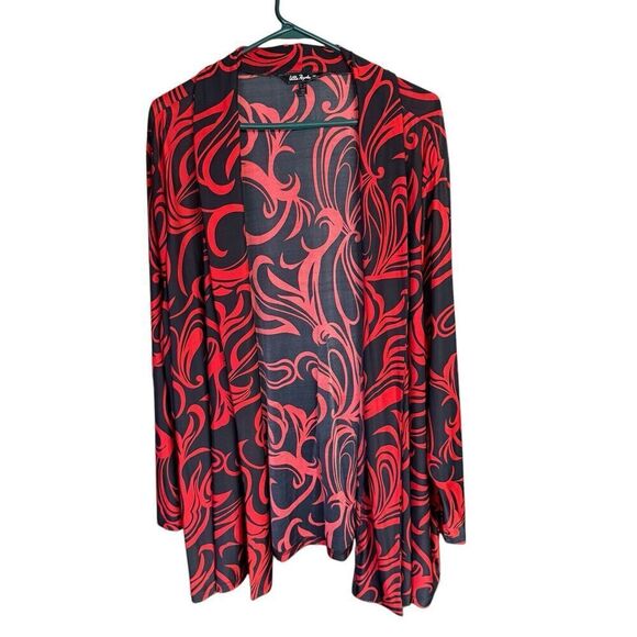 Ulla Popken Open Jacket Red Black 32/34 Artsy Classic Relaxed Stretch - Picture 1 of 8